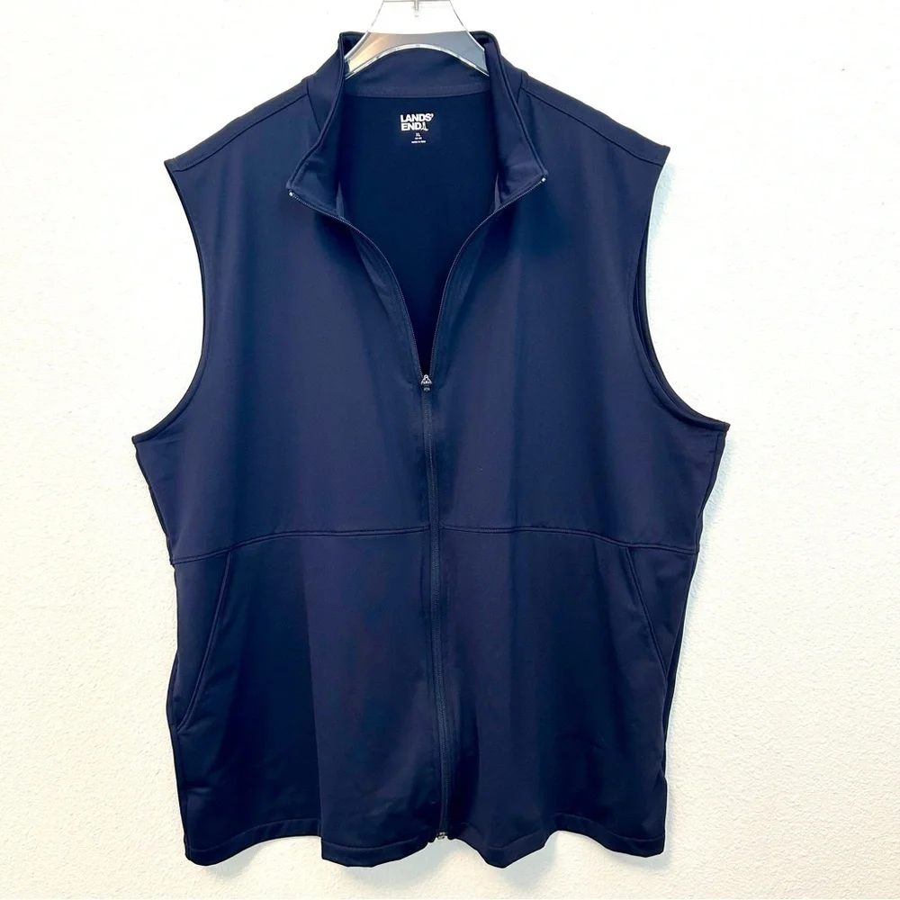 Lands End Rapid Dry Sporty Zip Vest Jacket Dadcore Layer Navy Blue Size XL